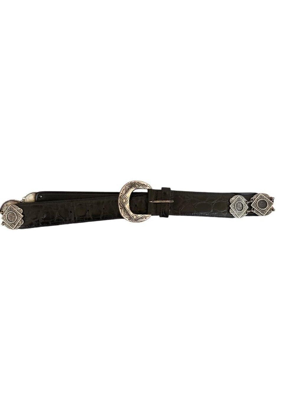 The Limited Black Genuine Leather Belt Silver-Tone Western Buckle Vintage 90s
